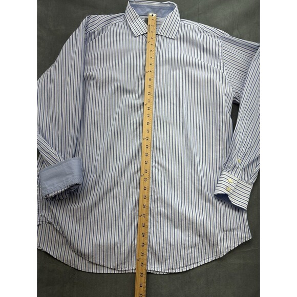 Thomas Dean Button Long Sleeve Striped Dress Shirt Mens XXL Flip Cuff Blue White - Picture 8 of 9